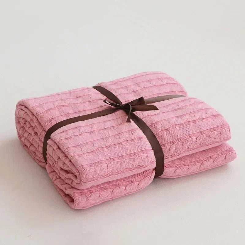 Knitted Cotton Solid Colour Throw Blanket for Cozy Comfort