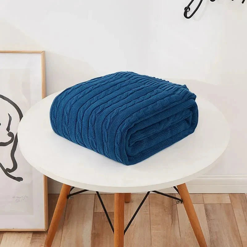 Knitted Cotton Solid Colour Throw Blanket for Cozy Comfort