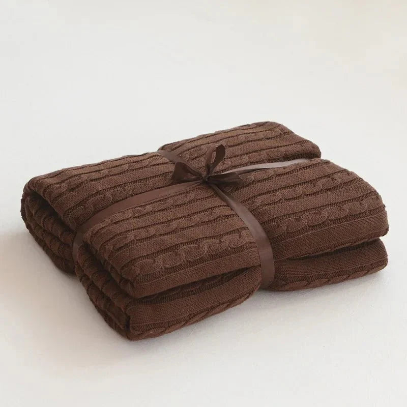 Knitted Cotton Solid Colour Throw Blanket for Cozy Comfort
