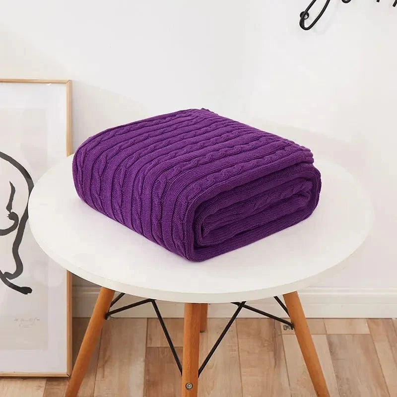 Knitted Cotton Solid Colour Throw Blanket for Cozy Comfort
