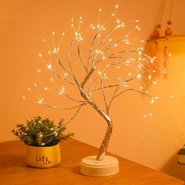 Illuminated Tree Bedside Lamp with Colorful Beads