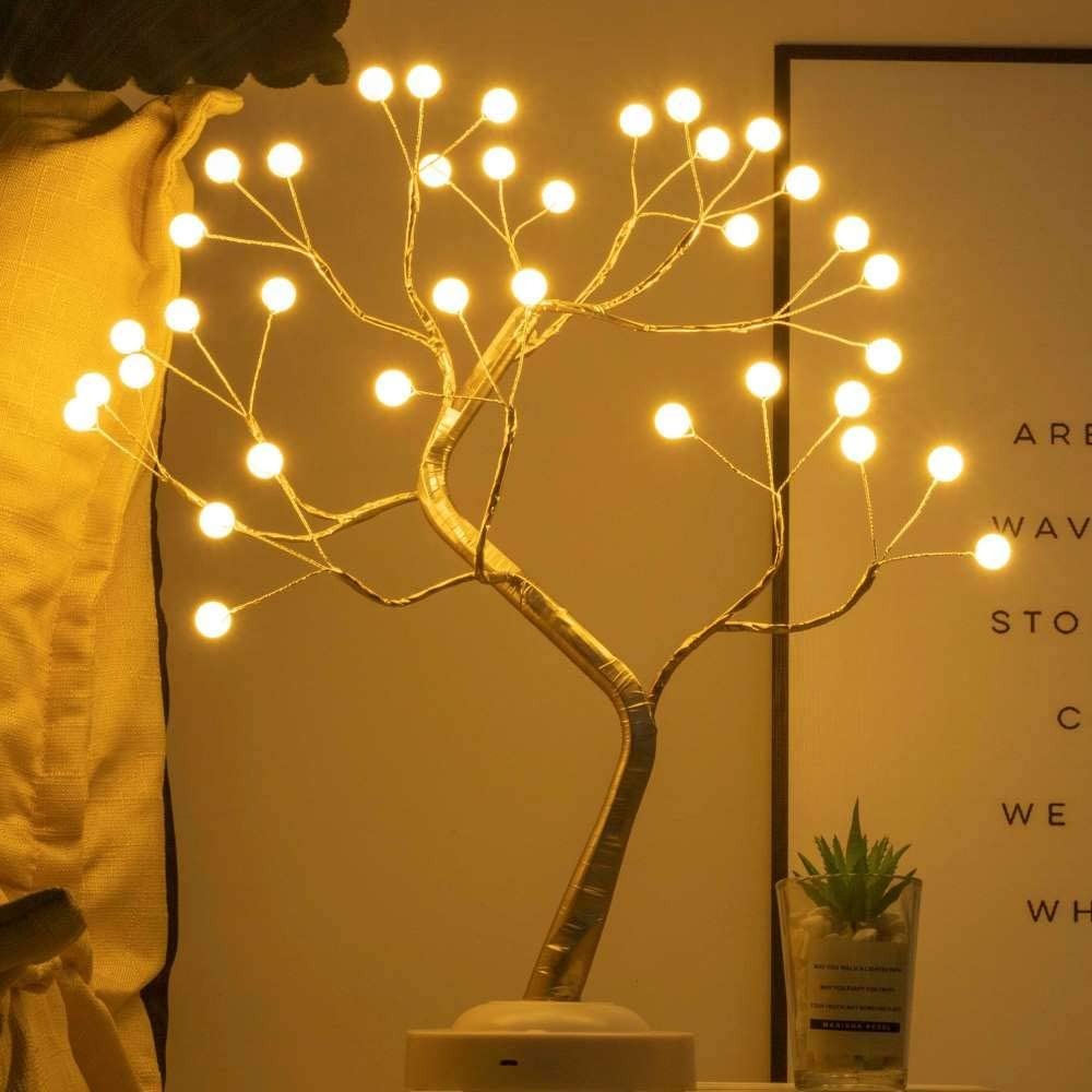 Illuminated Tree Bedside Lamp with Colorful Beads