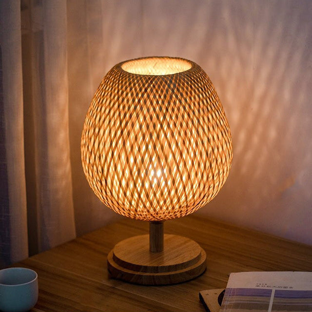 Woven Bamboo Bedside Lamp with Vintage Retro Style