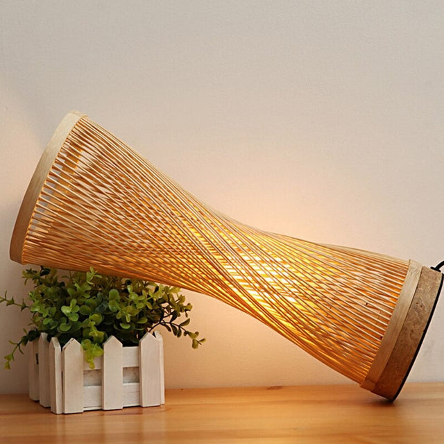 Knitted Bamboo Bedside Lamp for Bohemian Style Decor