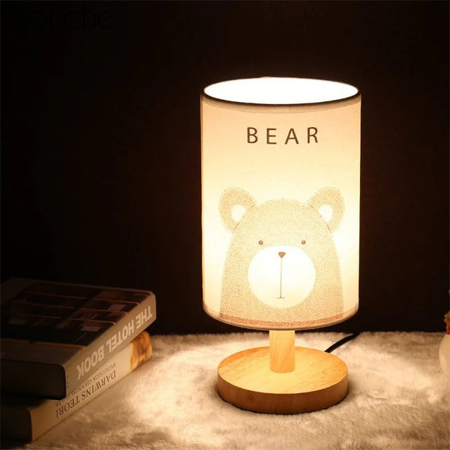 Wooden Bedside Lamp with Animal Shade in Vintage Style