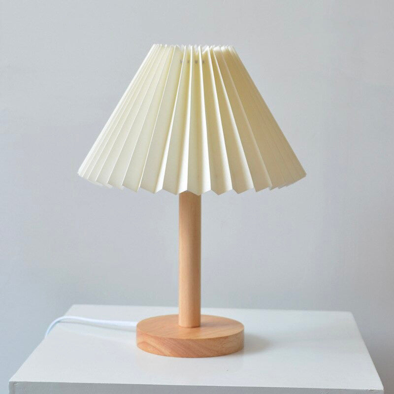 Wooden Bedside Lamp With Folded Shade Vintage Design