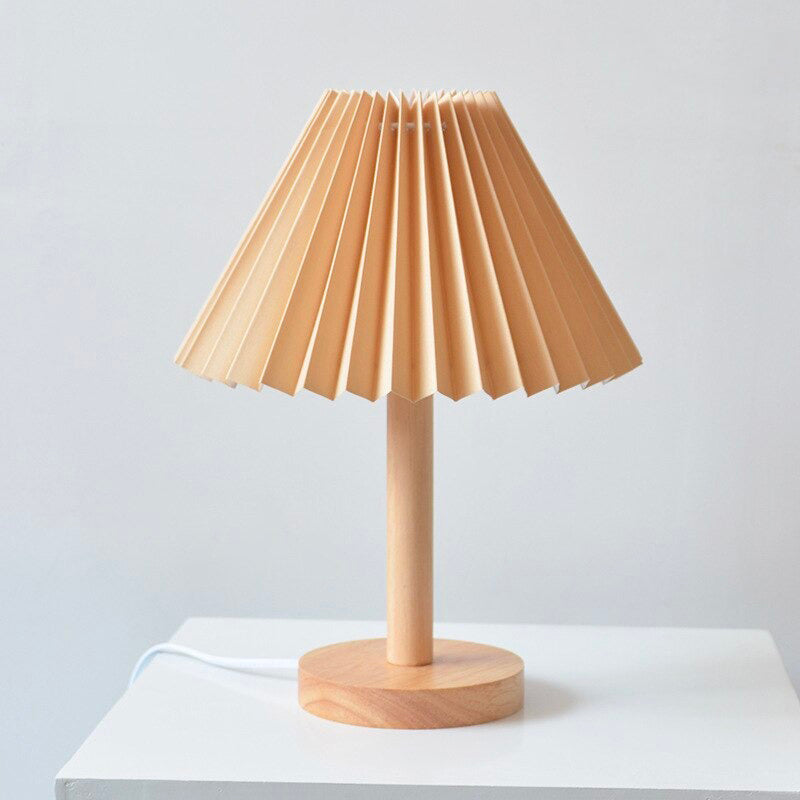 Wooden Bedside Lamp With Folded Shade Vintage Design