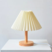 Wooden Bedside Lamp With Folded Shade Vintage Design