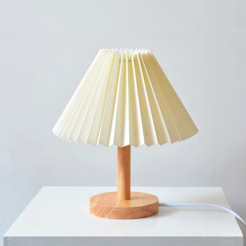 Wooden Bedside Lamp With Folded Shade Vintage Design