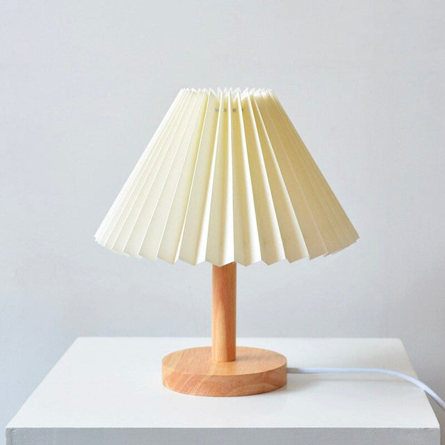 Wooden Bedside Lamp With Folded Shade Vintage Design