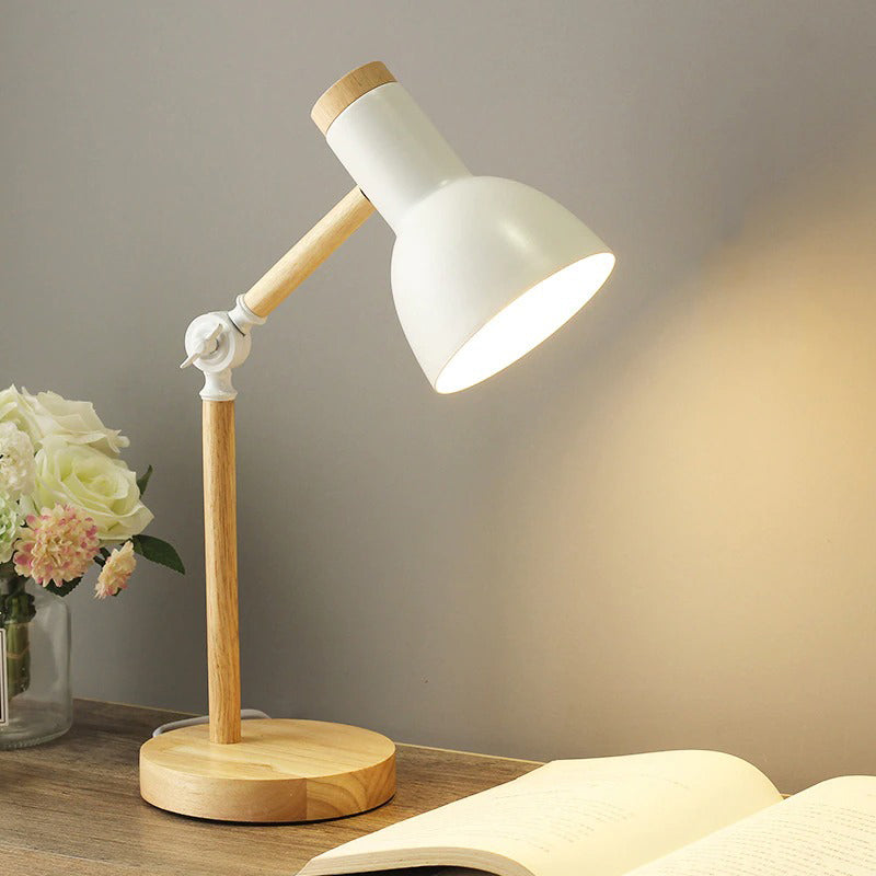 Wooden Articulated Bedside Lamp with Vintage Metal Design