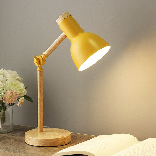 Wooden Articulated Bedside Lamp with Vintage Metal Design