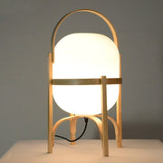 Japanese Wooden Bedside Lamp with Glass Stone Shade