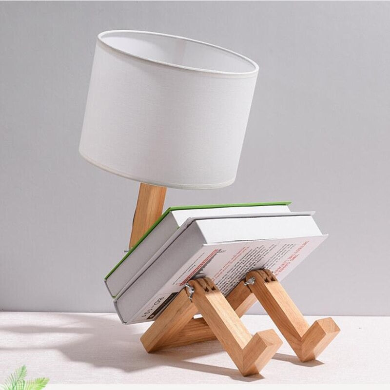 Robot Wooden Bedside Lamp with Retro Edison Style