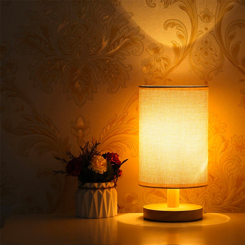 Scandinavian Wooden Bedside Lamp with Touch Control Design