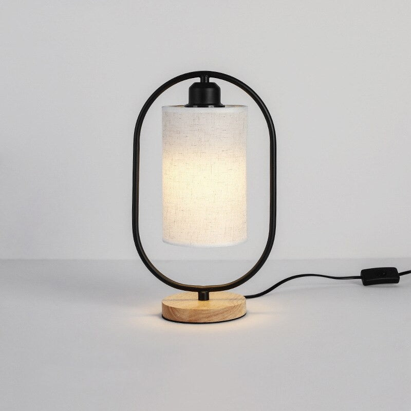 Industrial Style Wooden Bedside Lamp with Metal Accent