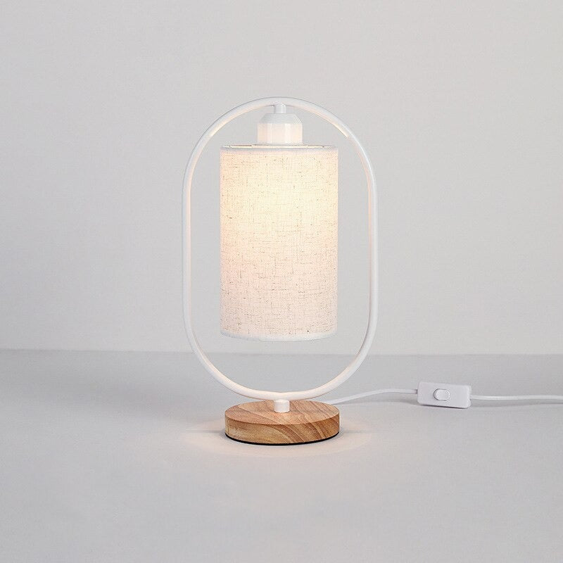 Industrial Style Wooden Bedside Lamp with Metal Accent