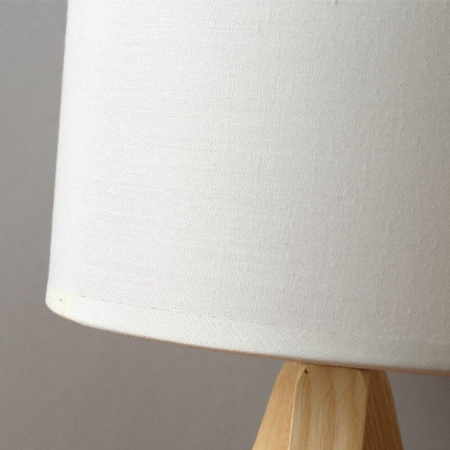 Scandinavian Wooden Tripod Bedside Lamp with White Shade