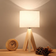 Scandinavian Wooden Tripod Bedside Lamp with White Shade