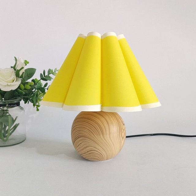 Vintage Wooden Table Lamp with Retro Bell Shade Design