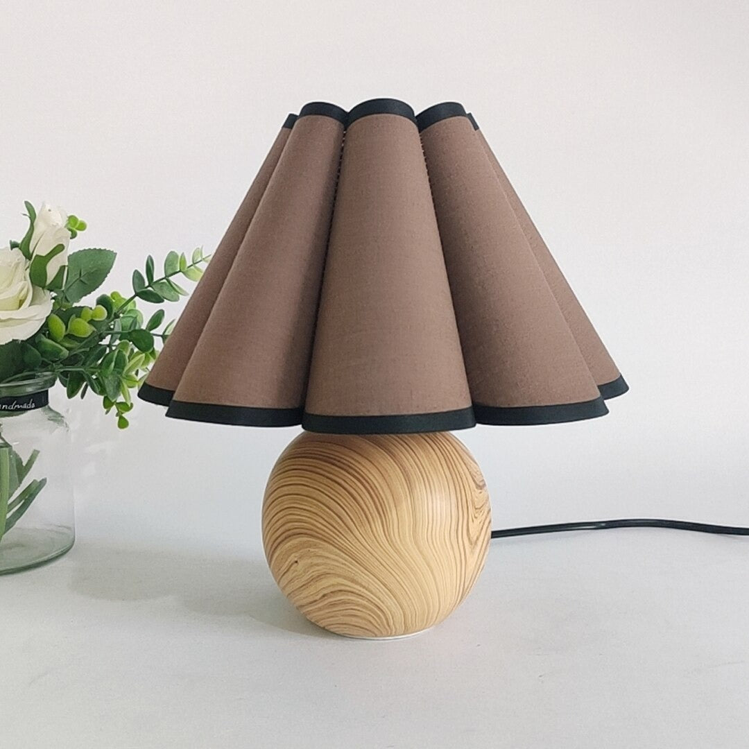Vintage Wooden Table Lamp with Retro Bell Shade Design