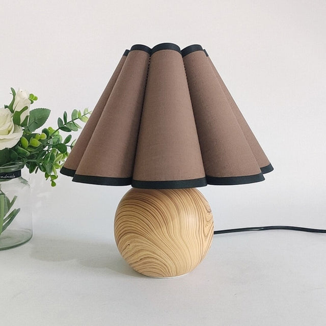 Vintage Wooden Table Lamp with Retro Bell Shade Design