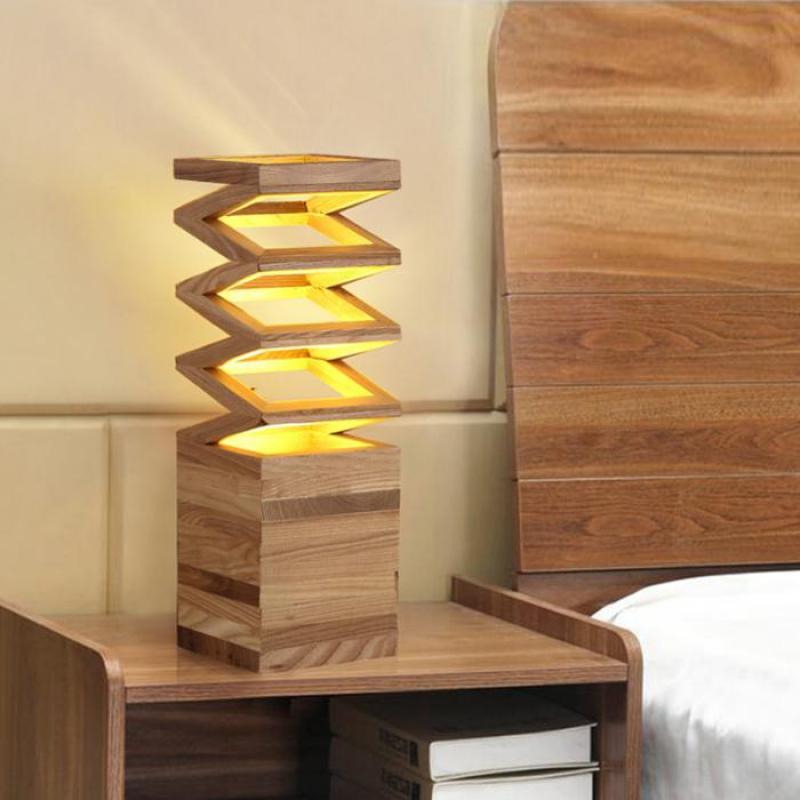 Wooden Bedside Lamp with Vintage Metal Bell Shade