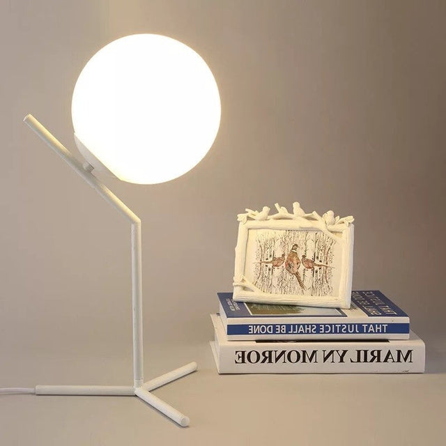 Design Glass Ball Bedside Lamp with Minimalist Metal Base