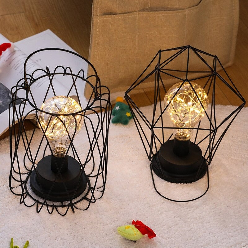 Industrial Battery-Powered Bedside Lamp With Colorful Beads