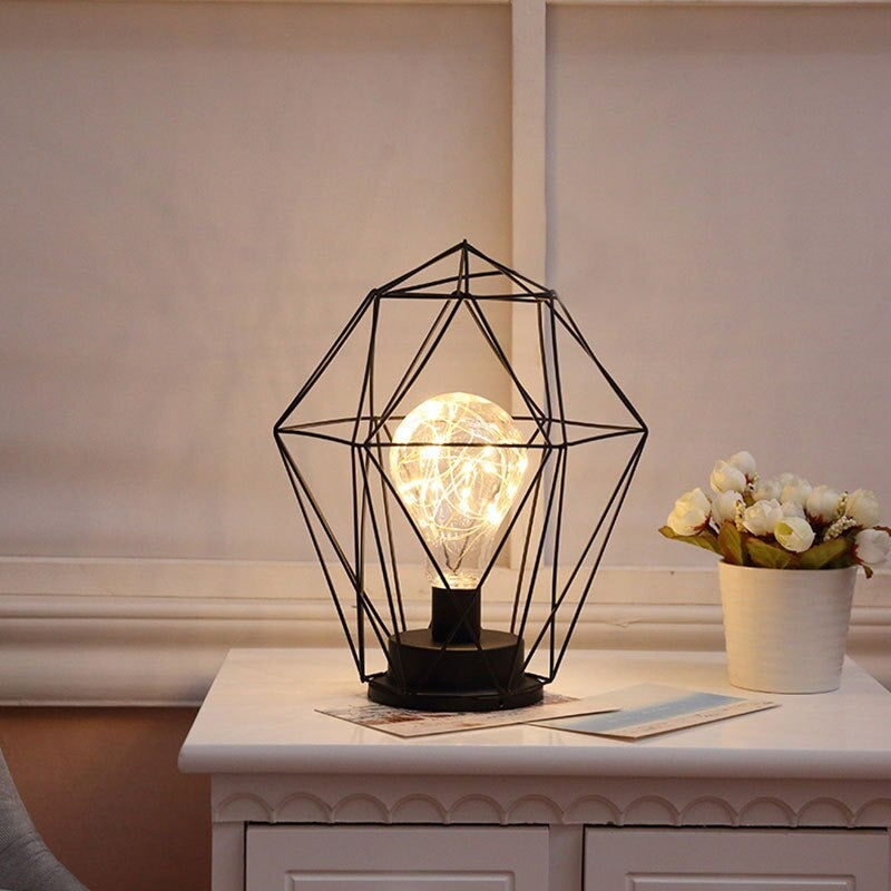 Industrial Battery-Powered Bedside Lamp With Colorful Beads