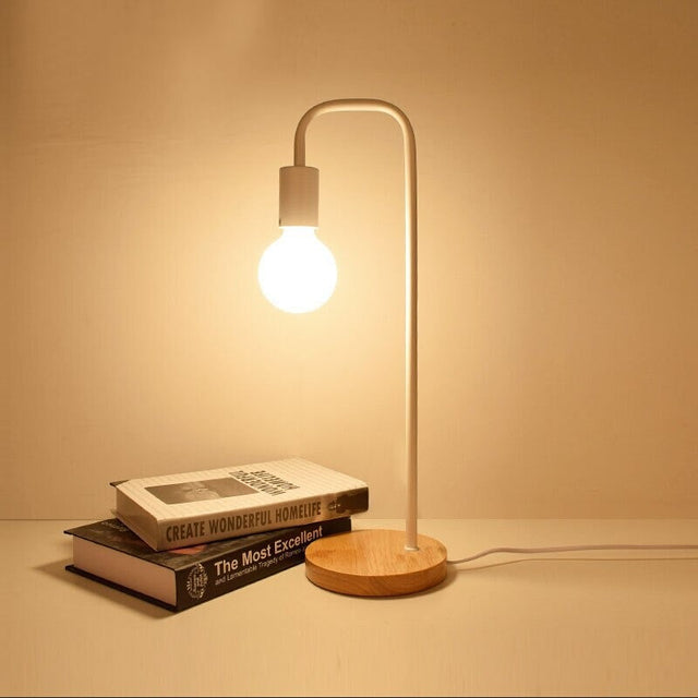 Edison Industrial Bedside Lamp with Wooden Base and Metal Body