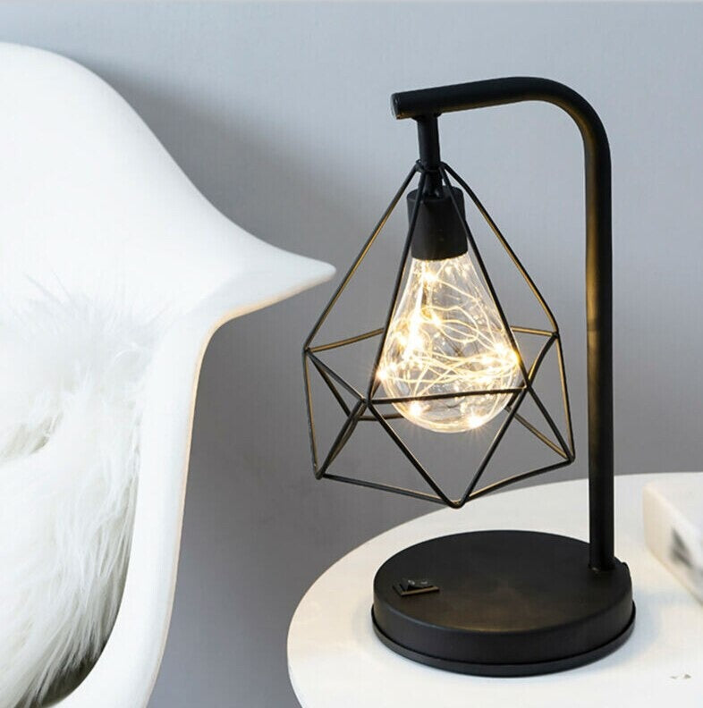 Cordless Industrial Bedside Lamp with LED Bulb and Vintage Style