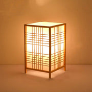 Japanese Square Bedside Lamp with Fabric Shade and Patterns