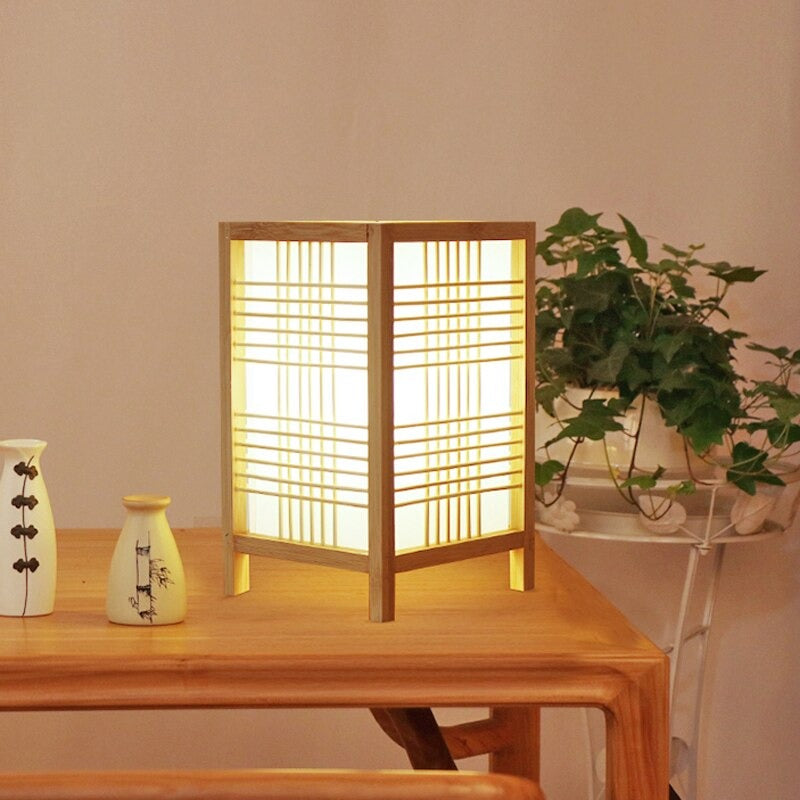 Japanese Square Bedside Lamp with Fabric Shade and Patterns