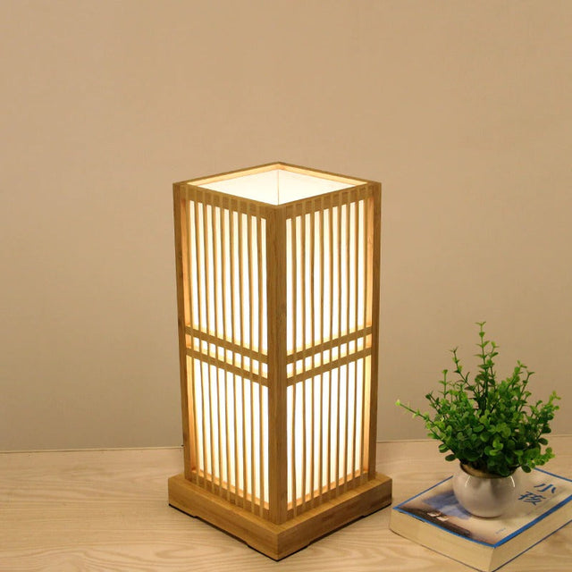 Tatami Japanese Bedside Lamp with Wooden Bamboo Shade