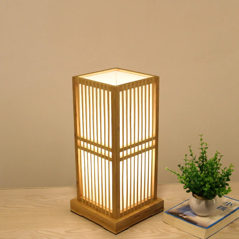 Tatami Japanese Bedside Lamp with Wooden Bamboo Shade