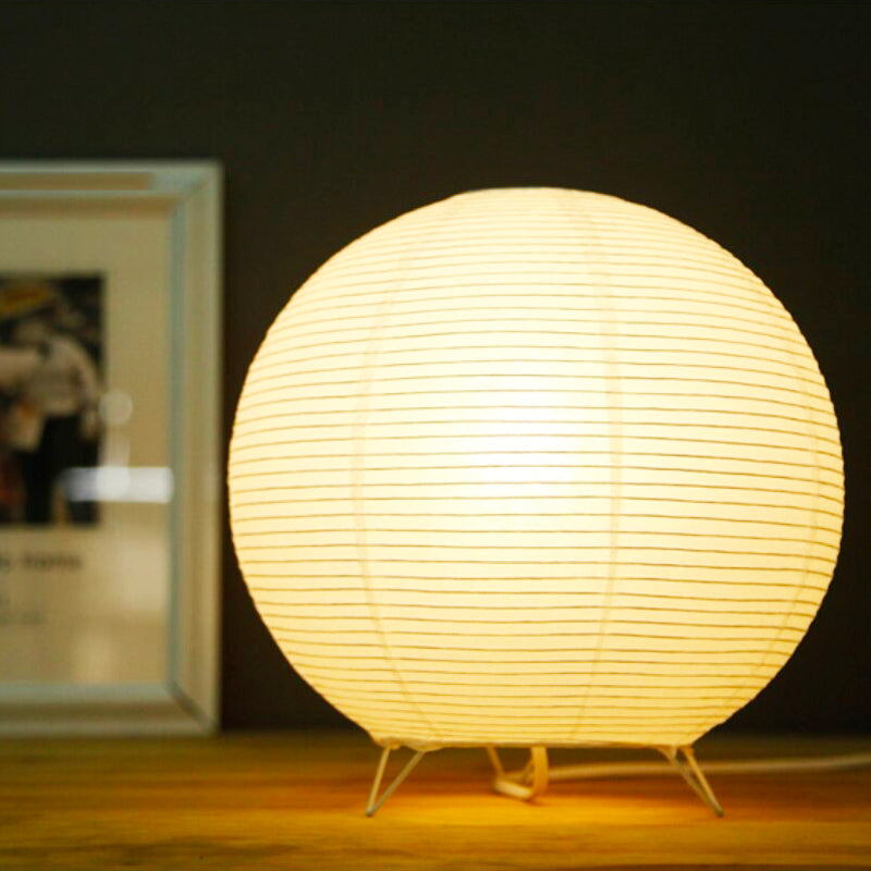 Japanese Paper Lantern Bedside Lamp in Industrial Style