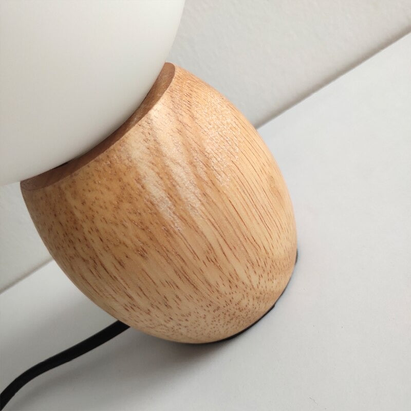 Wooden LED Bedside Lamp with Sphere Shade for Vintage Style