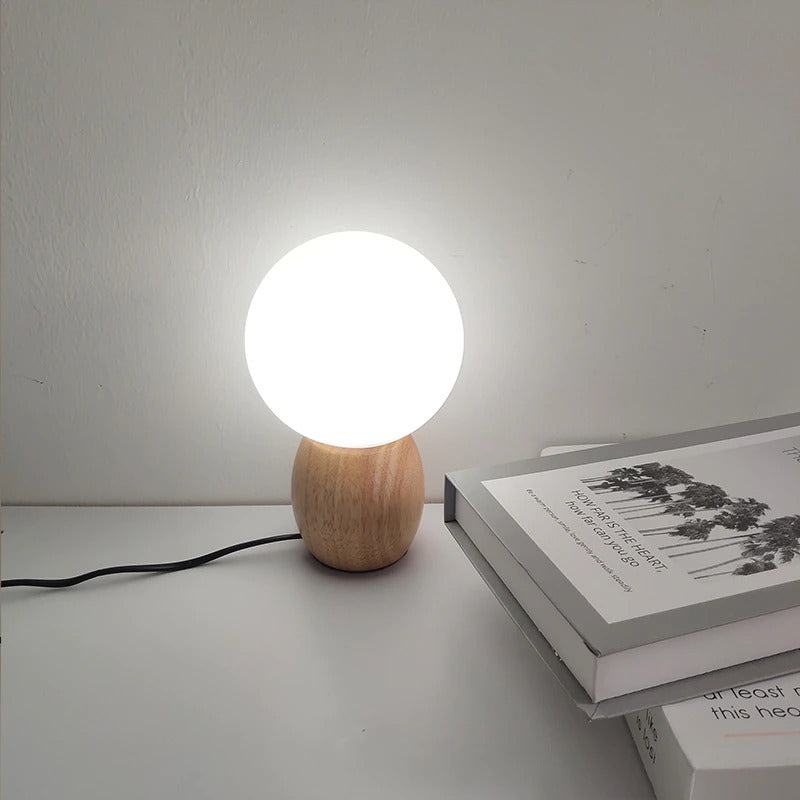 Wooden LED Bedside Lamp with Sphere Shade for Vintage Style