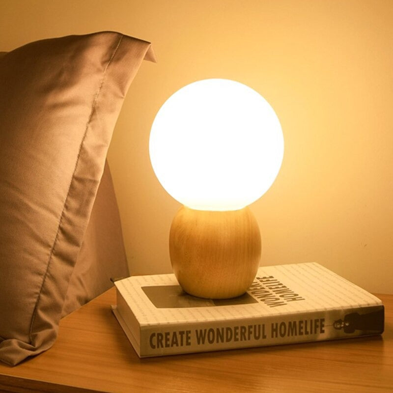 Wooden LED Bedside Lamp with Sphere Shade for Vintage Style
