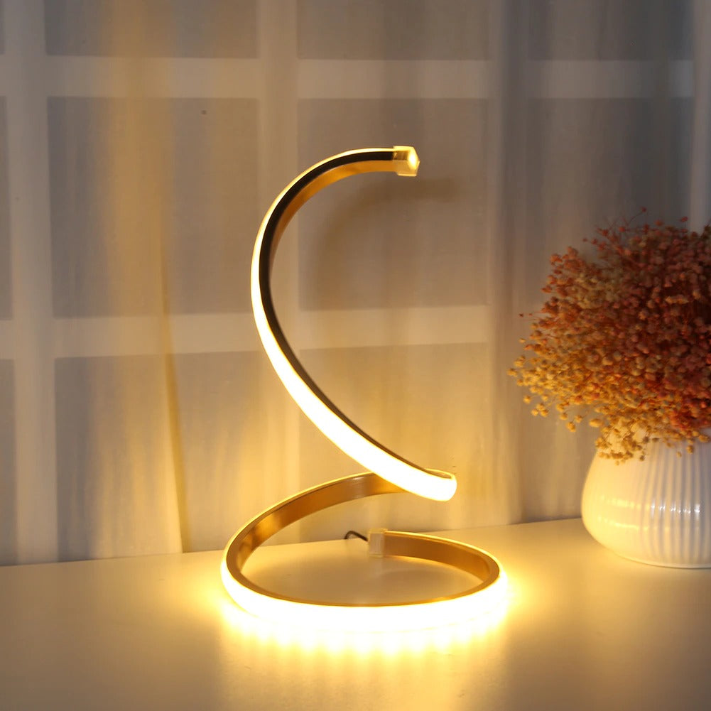 Spiral LED Bedside Lamp with Golden Aluminum Design