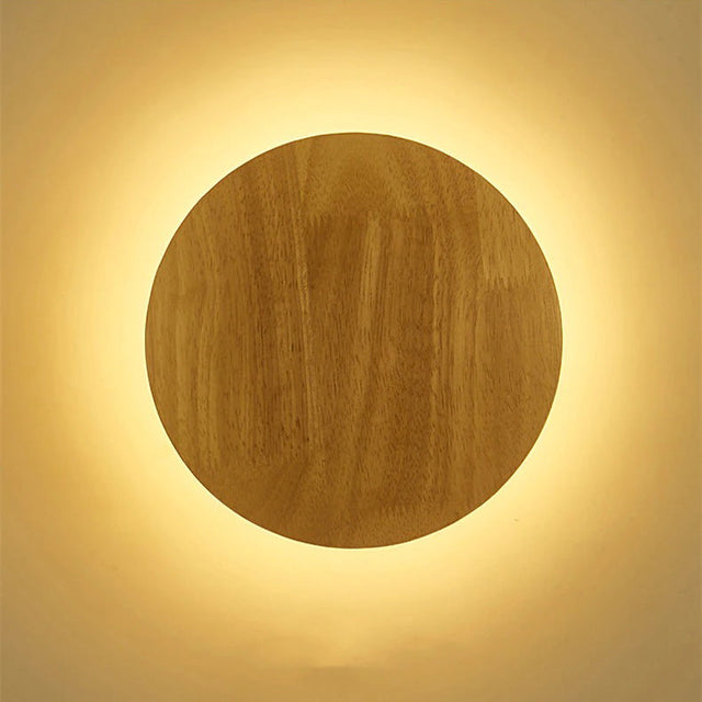 Circular Wooden Wall Bedside Lamp with Minimalist Design