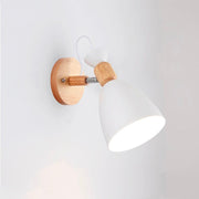 Scandinavian Wooden Wall Bedside Lamp with Metallic Shade