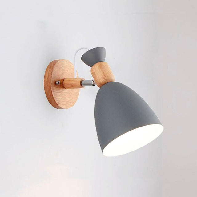 Scandinavian Wooden Wall Bedside Lamp with Metallic Shade