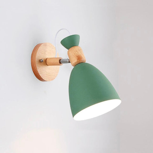 Scandinavian Wooden Wall Bedside Lamp with Metallic Shade
