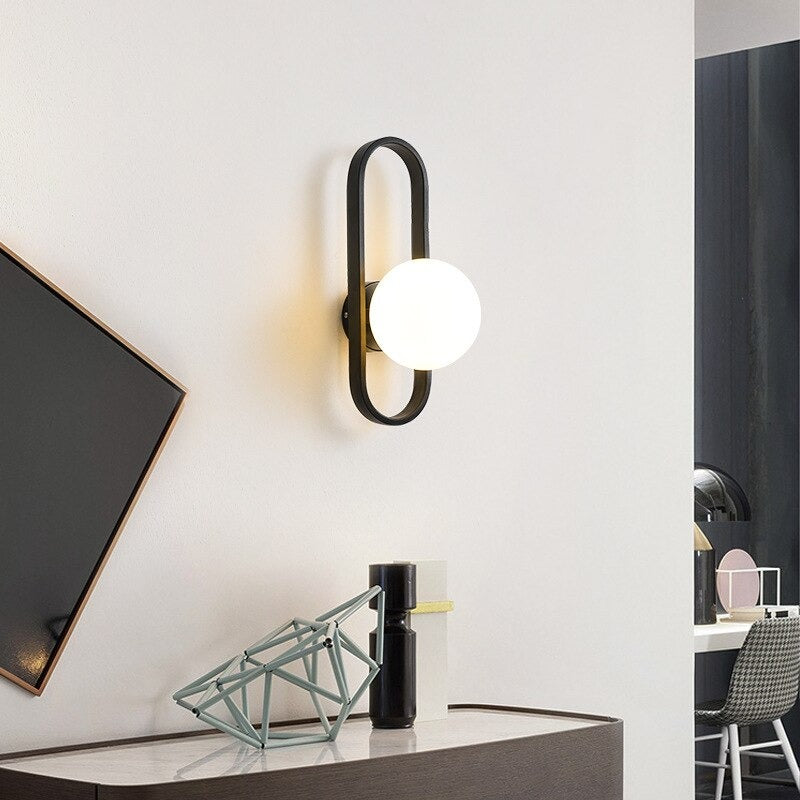 Circular Design Wall Bedside Lamp Sconce with Glass Ball Shade