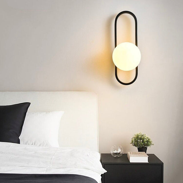 Circular Design Wall Bedside Lamp with Glass Ball Shade