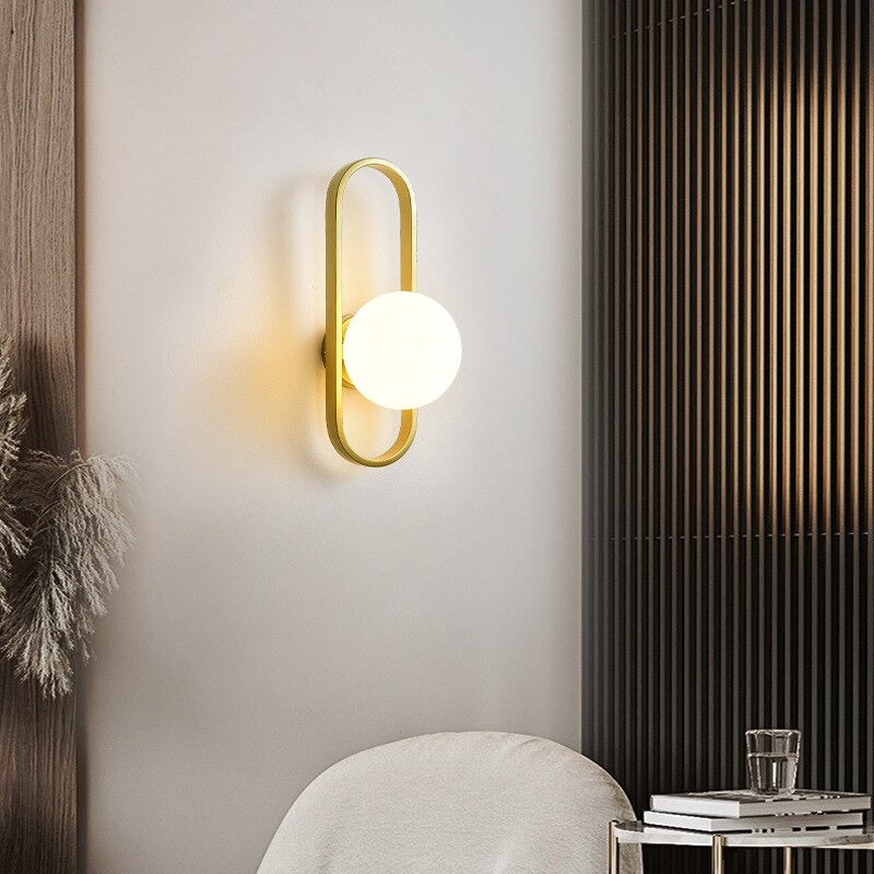 Circular Design Wall Bedside Lamp Sconce with Glass Ball Shade