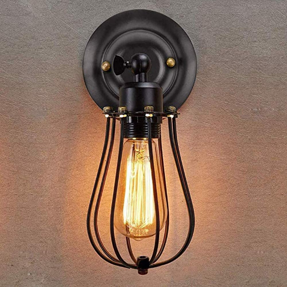 Industrial Vintage Wall Bedside Lamp with Metal and Wood Design