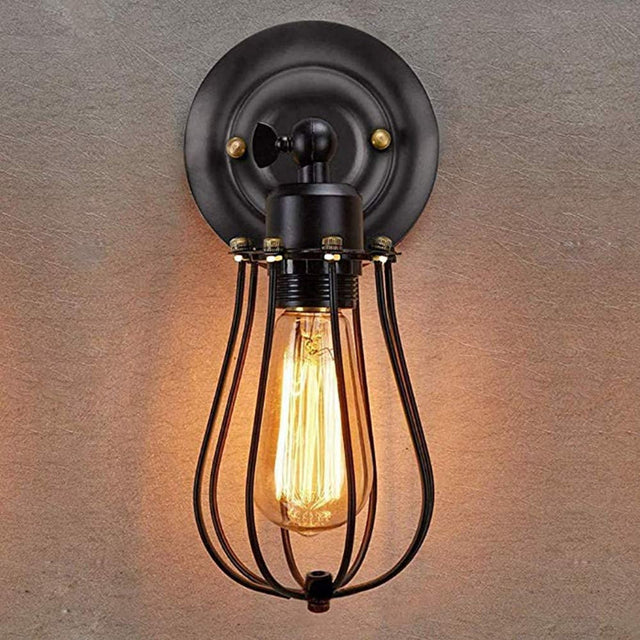 Industrial Vintage Wall Bedside Lamp with Metal and Wood Design